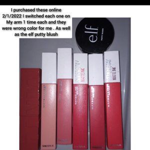 Lot of Maybelline lipstick and 1 elf puddy blush